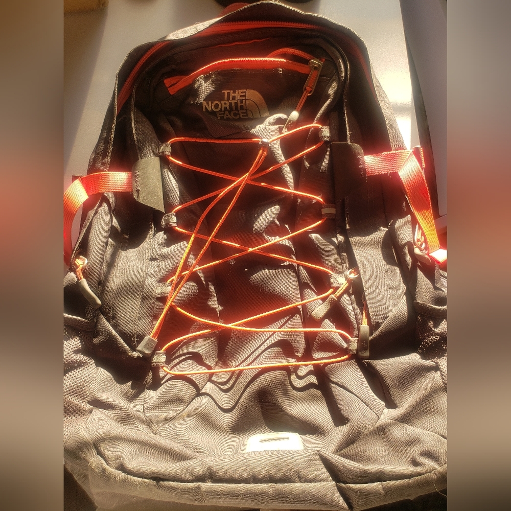 The North Face backpack - used but in good condition. Black/gray/coral